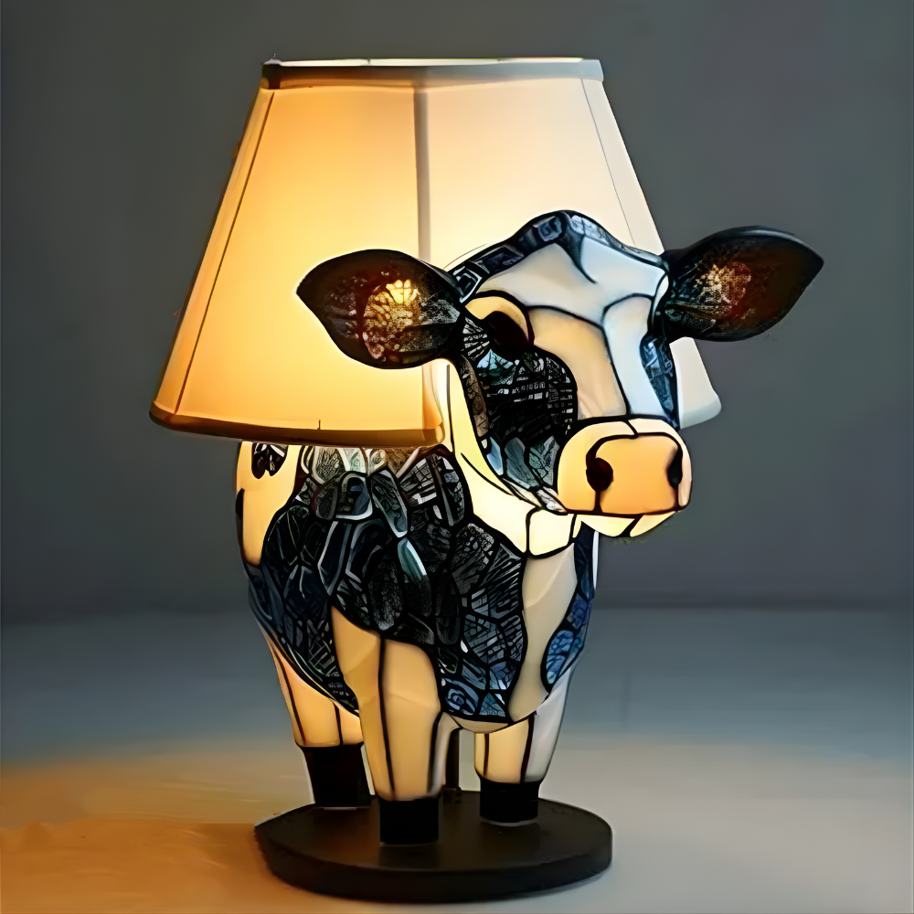 Vintage Tischlampe Glas Kuh Design USB Nachttischlampe