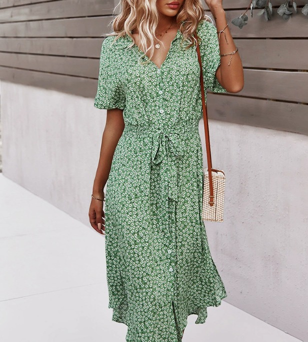 Midi Kleid Damen Leicht Sommer Casual Kurzarm