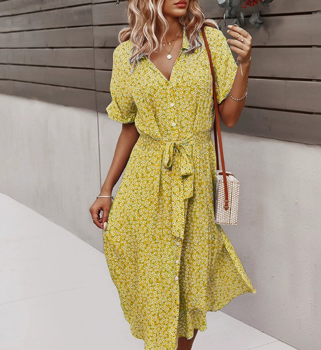Midi Kleid Damen Leicht Sommer Casual Kurzarm