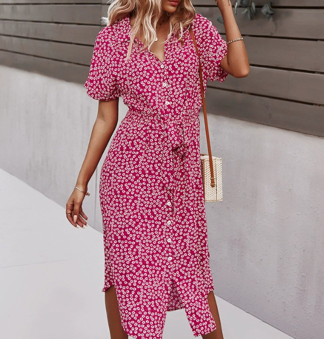 Midi Kleid Damen Leicht Sommer Casual Kurzarm
