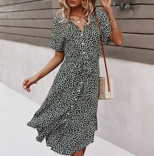 Robe midi femme légère été décontractée manches courtes