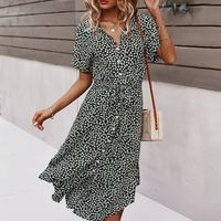 Midi Kleid Damen Leicht Sommer Casual Kurzarm