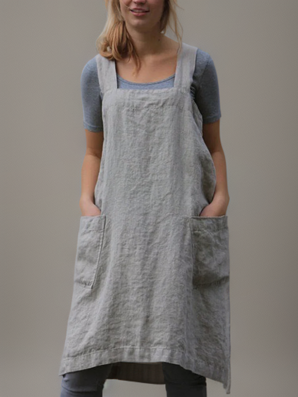 Women's Apron Dress with Pockets and Criss-Cross Back Design