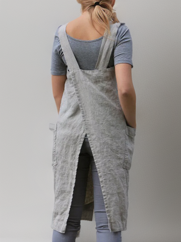 Women's Apron Dress with Pockets and Criss-Cross Back Design