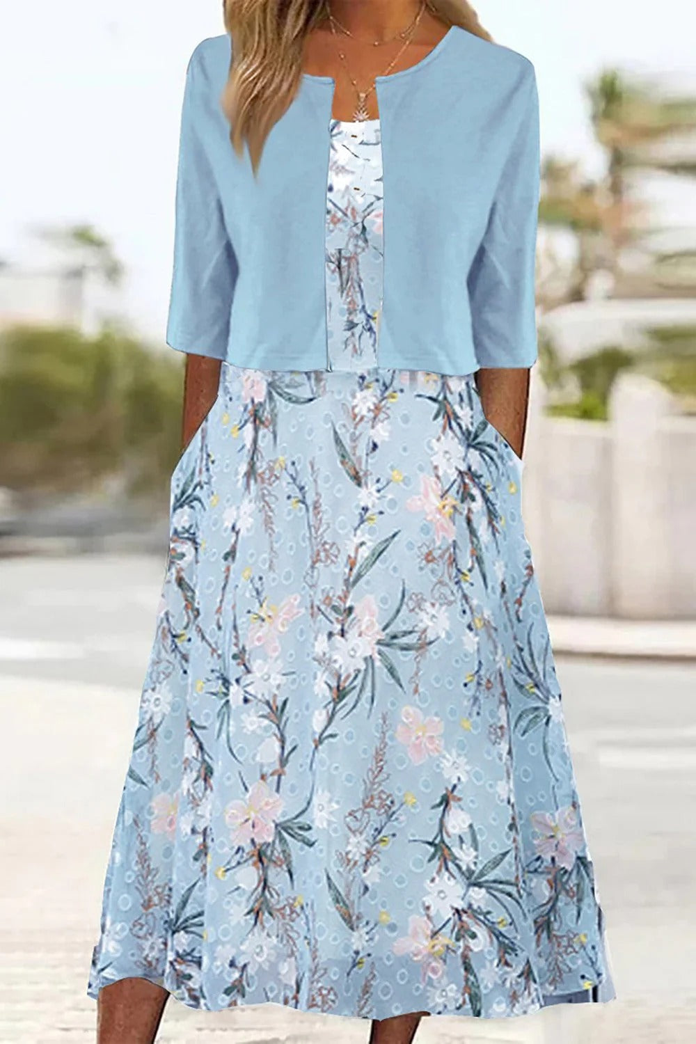 Zweiteiler Damen Floral Slim Fit Freizeit