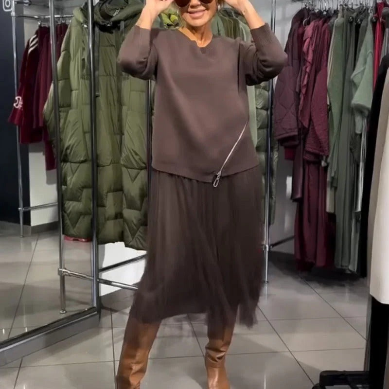 Damen Kleid mit Strickoberteil und fließendem Rock