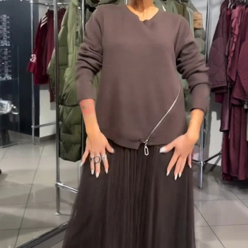 Damen Kleid mit Strickoberteil und fließendem Rock