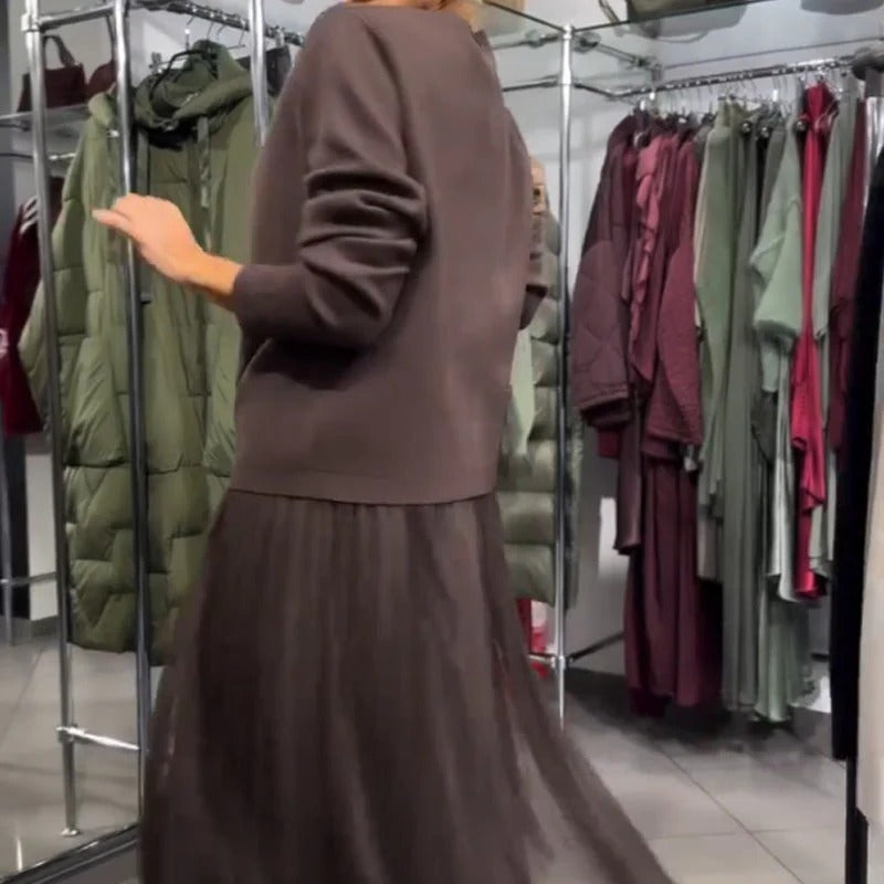Damen Kleid mit Strickoberteil und fließendem Rock
