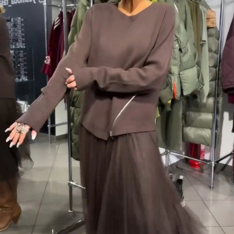 Damen Kleid mit Strickoberteil und fließendem Rock