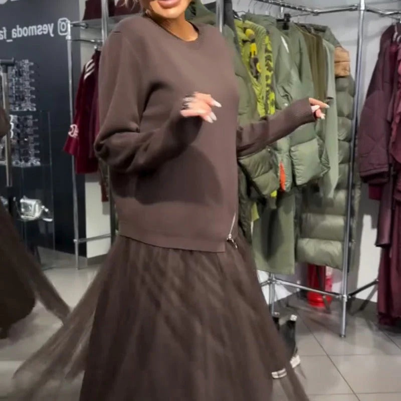 Damen Kleid mit Strickoberteil und fließendem Rock