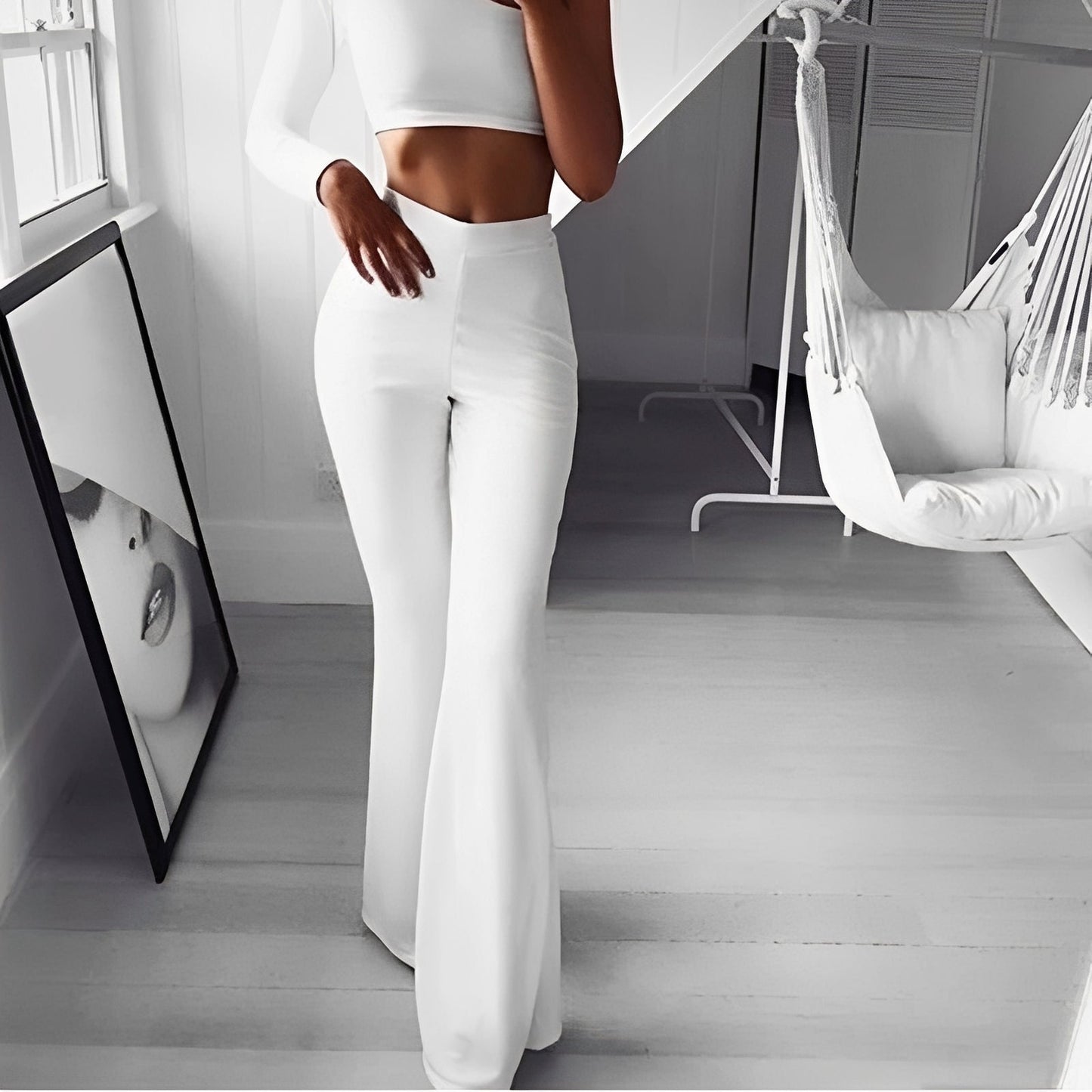 Hose Damen Elastisch Hohe Taille Ausgestellt Freizeit