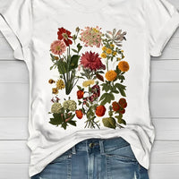 T-Shirt Damen Elegant Vintage Blumenmuster Freizeit