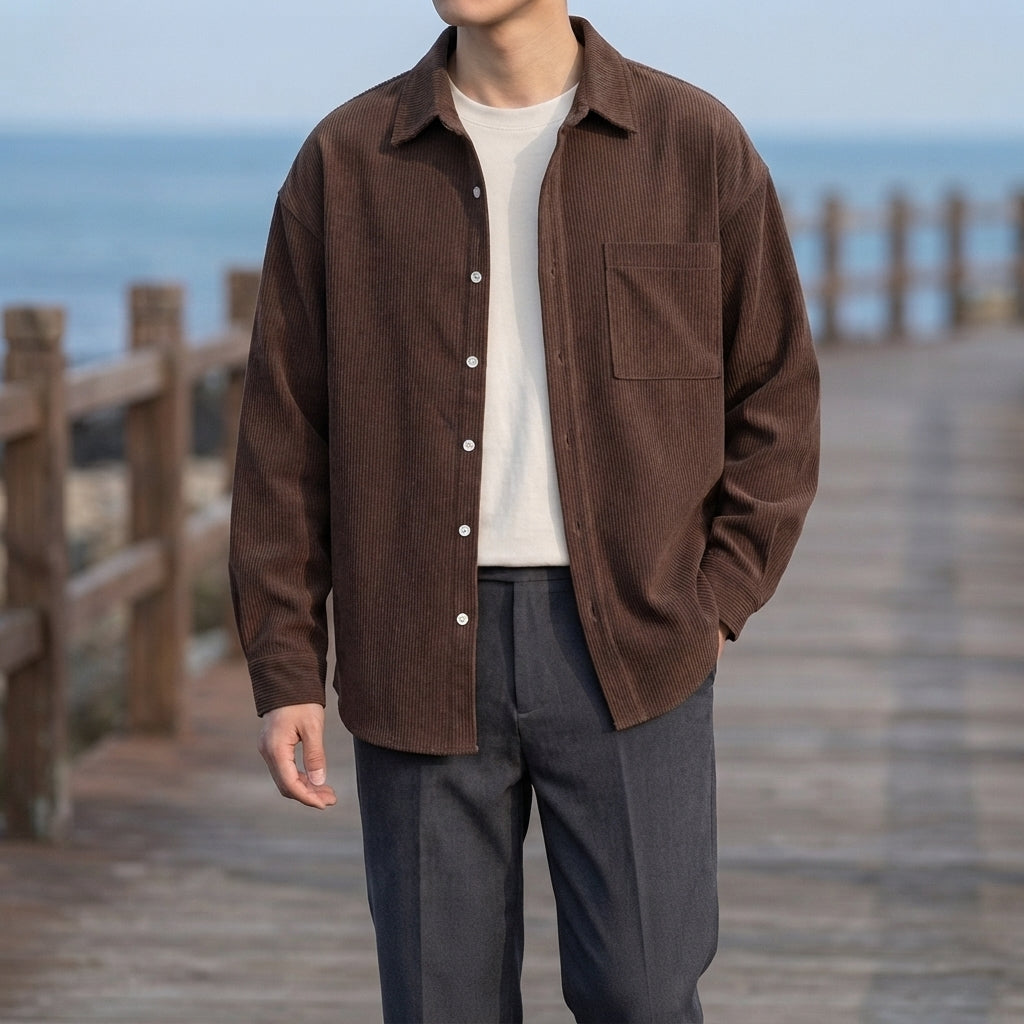 Hemd Herren Relaxed Fit Casual Cordoptik