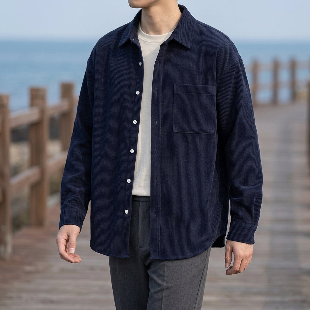 Hemd Herren Relaxed Fit Casual Cordoptik