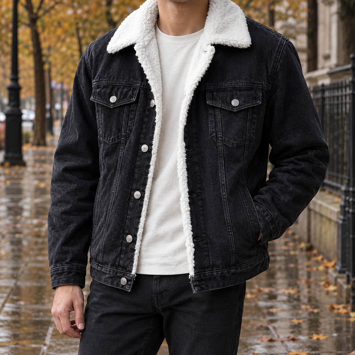Jacke Herren Slim Fit Freizeit mit Sherpa-Futter