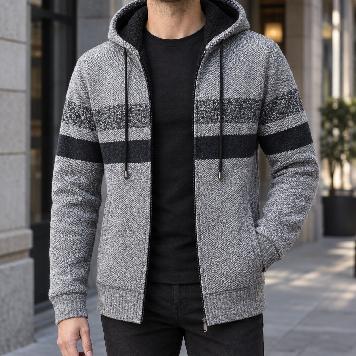 Herren Kapuzenpullover Slim Fit Freizeit mit Reißverschluss