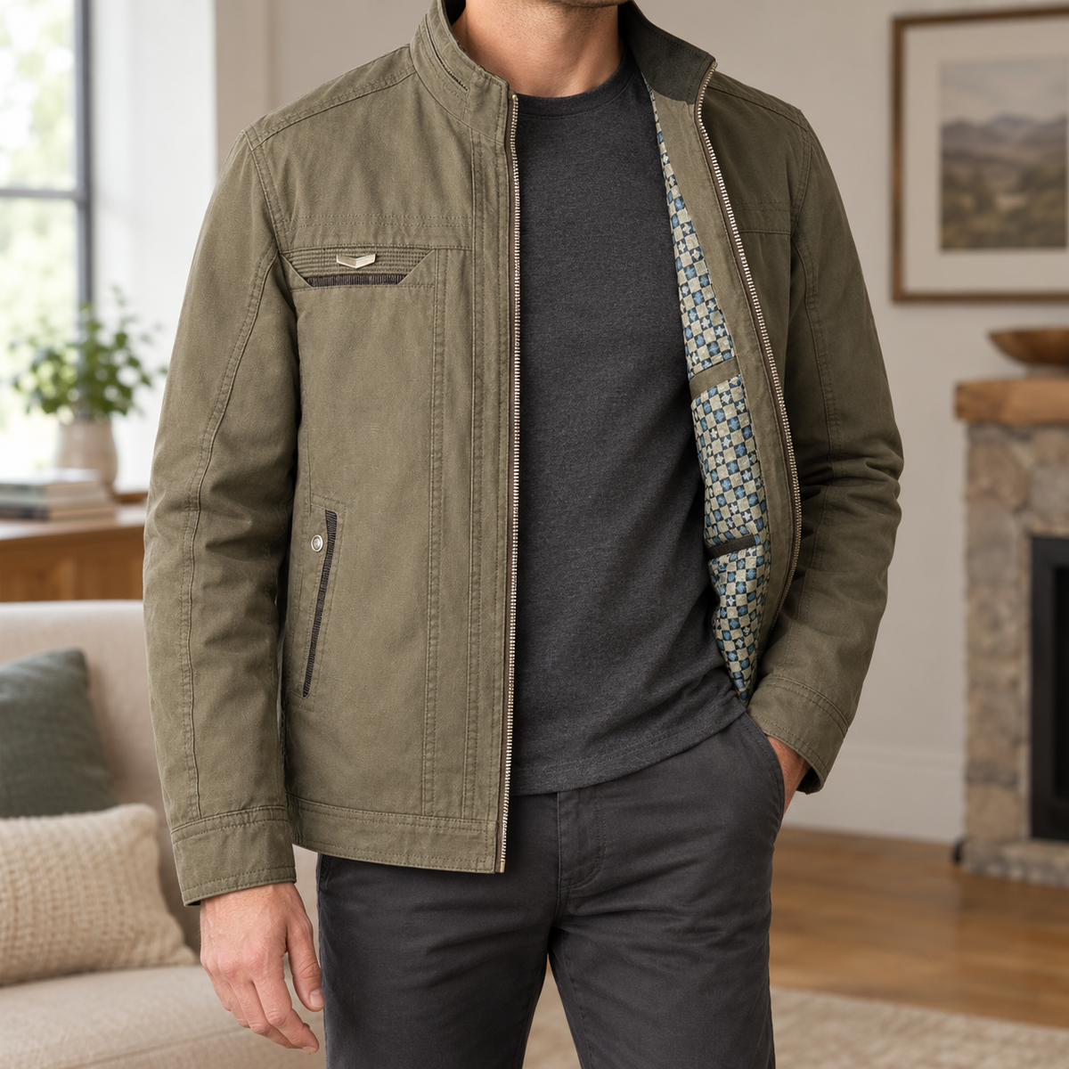 Stehkragenjacke Herren Regular Fit Freizeit