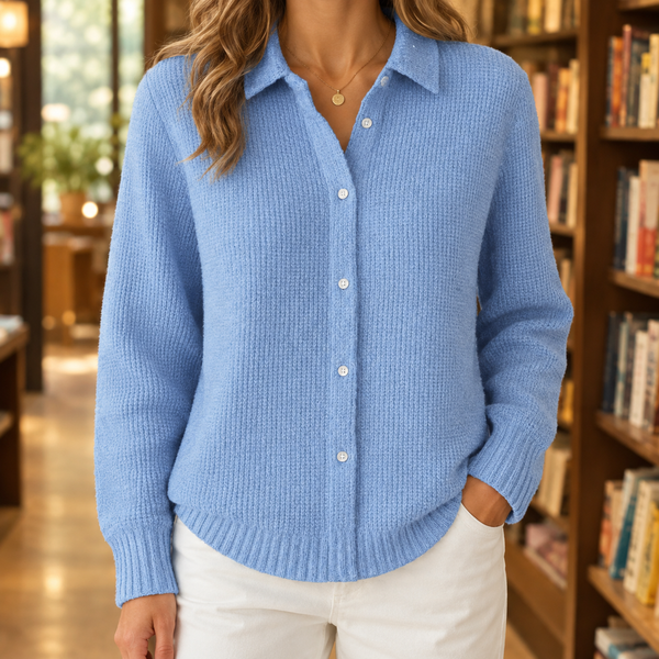 Pullover Damen Regular Fit Casual mit Hemdkragen und Knopfleiste