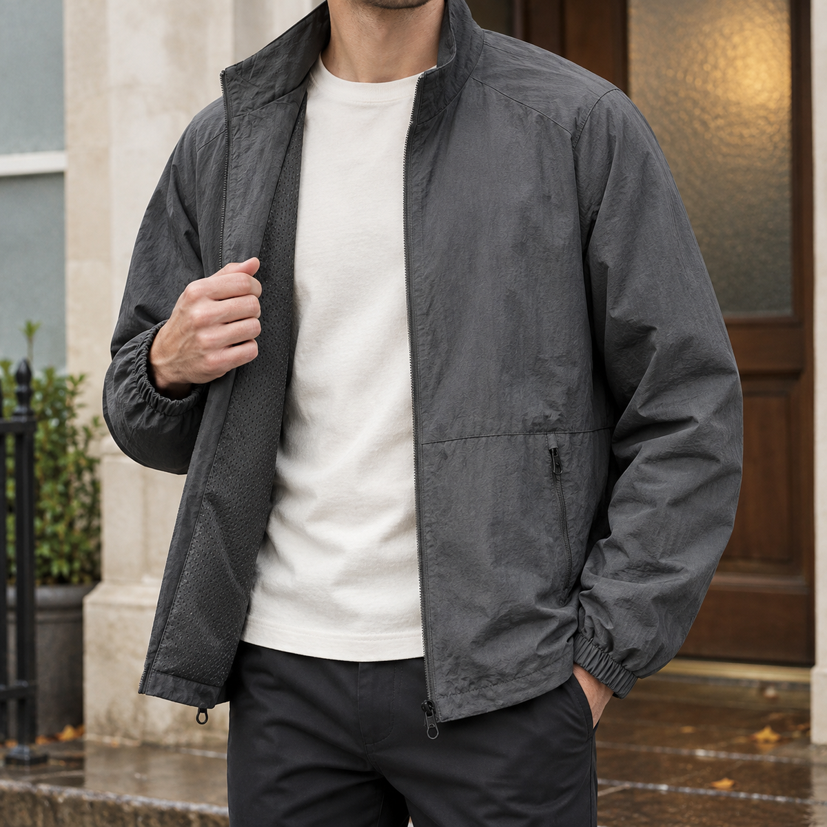 Stehkragenjacke Herren Leicht Casual Regular Fit