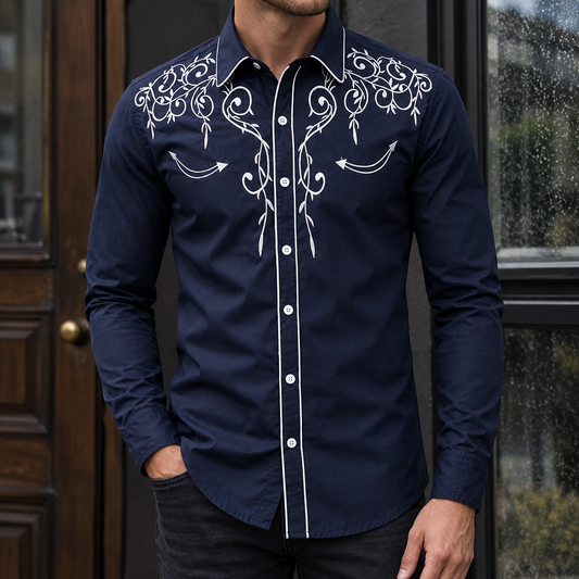 Hemd Herren Slim Fit Casual Langarm Spitzkragen Retro
