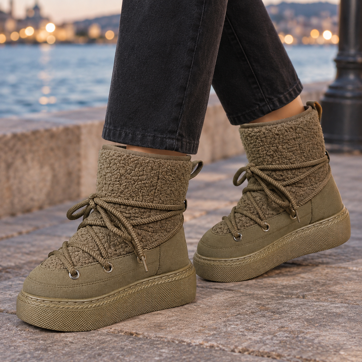 Plattformstiefel Damen Warm Gefüttert Winter