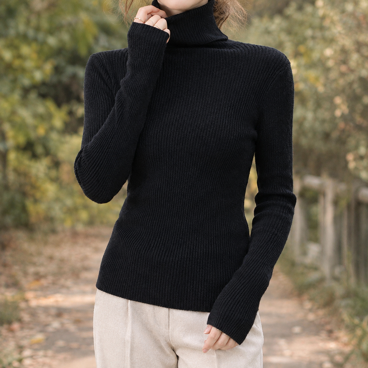 Rollkragenpullover Damen Slim Fit Übergangszeit
