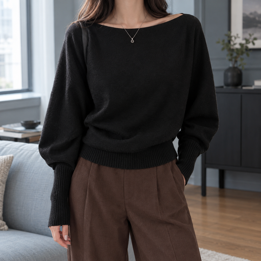Off-Shoulder Top Damen Locker Langarm Casual