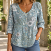 Bluse Damen Relaxed Fit Casual Rundhalsausschnitt Knopfleiste