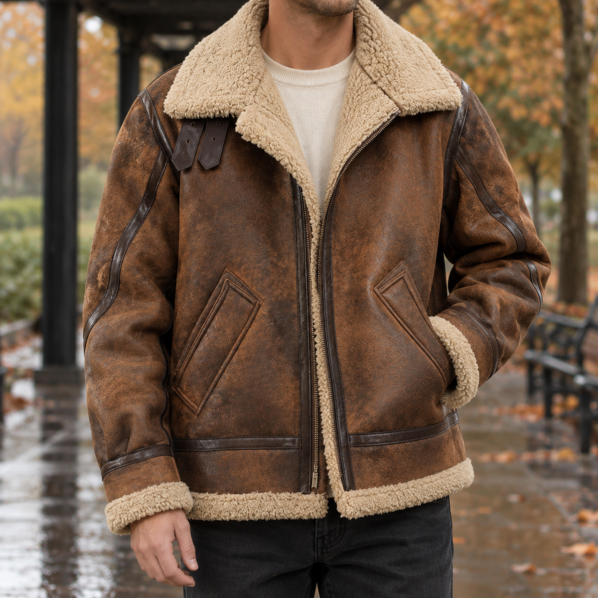 Aviatorjacke Herren Relaxed Fit Freizeit