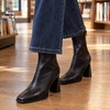 Stiefel Damen Eng Sitzend Quadratzehe Hoher Blockabsatz