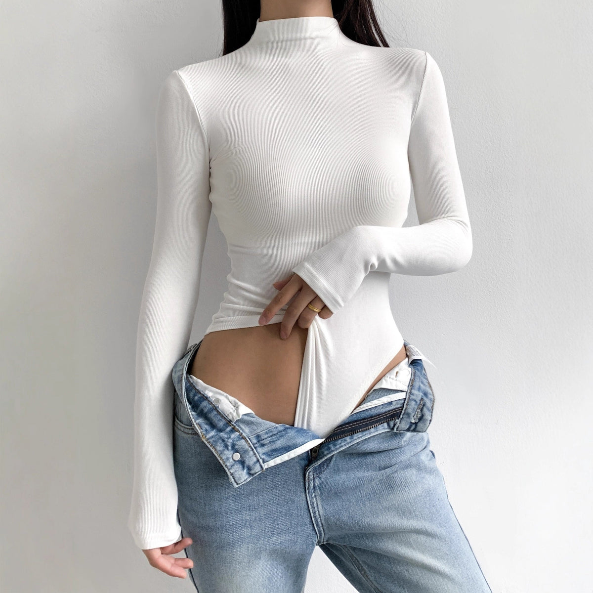 Bodysuit Damen Schmal Langarm Casual