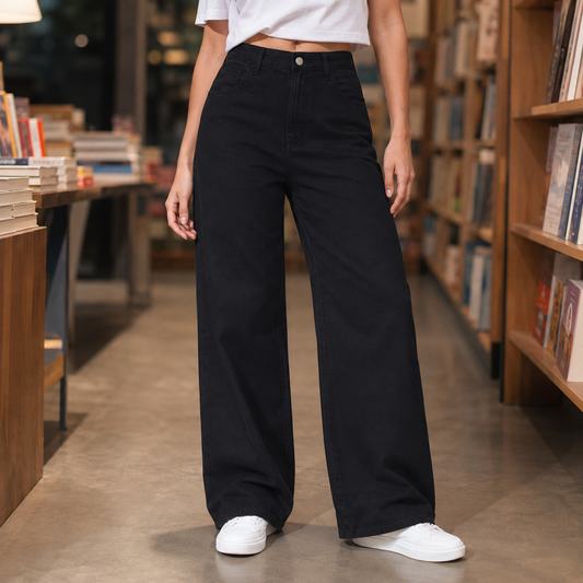 Jeans Damen Weit Bund Hoch Freizeit