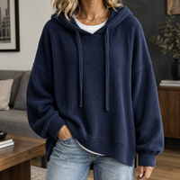 Damen Hoodie Oversize Freizeit Gerippter Pullover