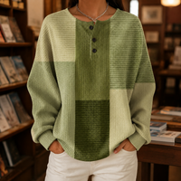 Pullover Damen Relaxed Fit Casual Farbblock Oliv