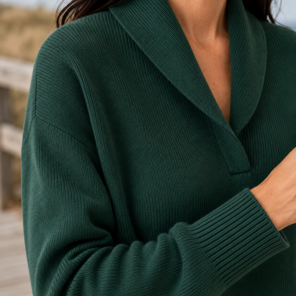 Schalkragenpullover Damen Relaxed Fit Casual
