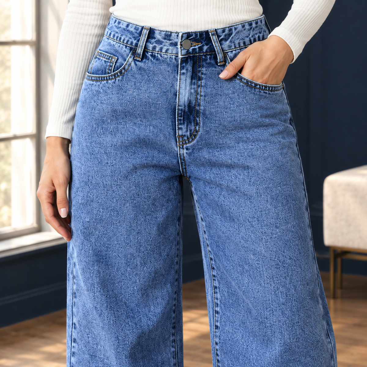 Weite Beinhose Damen Relaxed Fit Freizeit