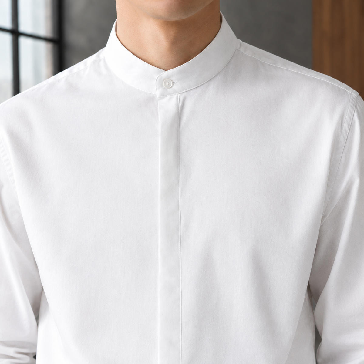 Stehkragenhemd Herren Relaxed Fit Casual Langarm