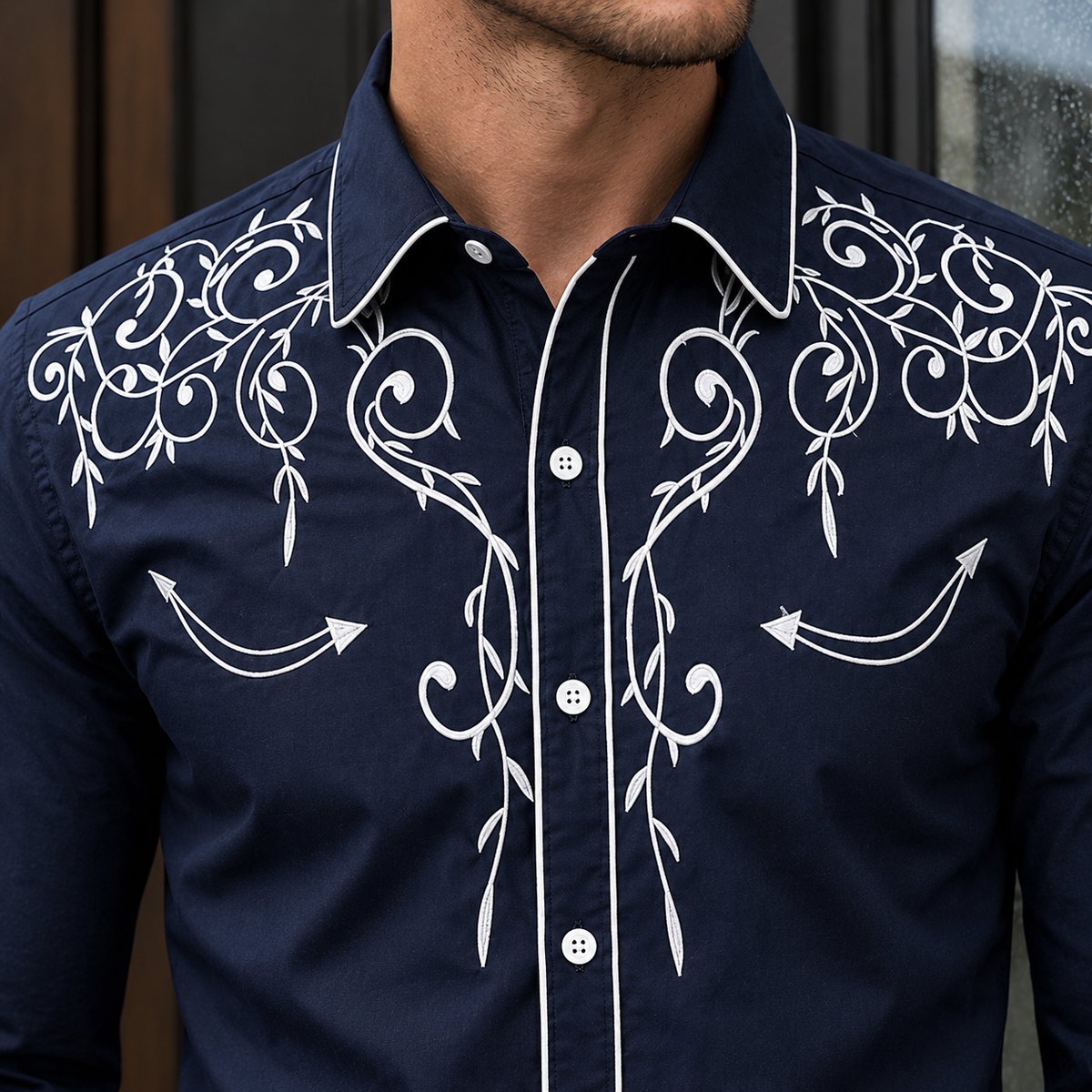 Hemd Herren Slim Fit Casual Langarm Spitzkragen Retro