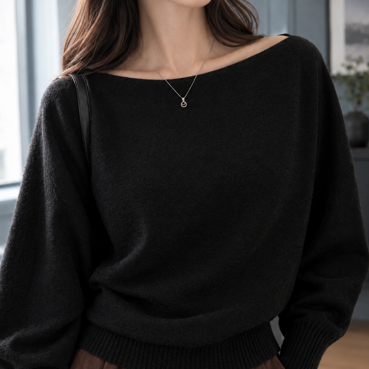 Off-Shoulder Top Damen Locker Langarm Casual