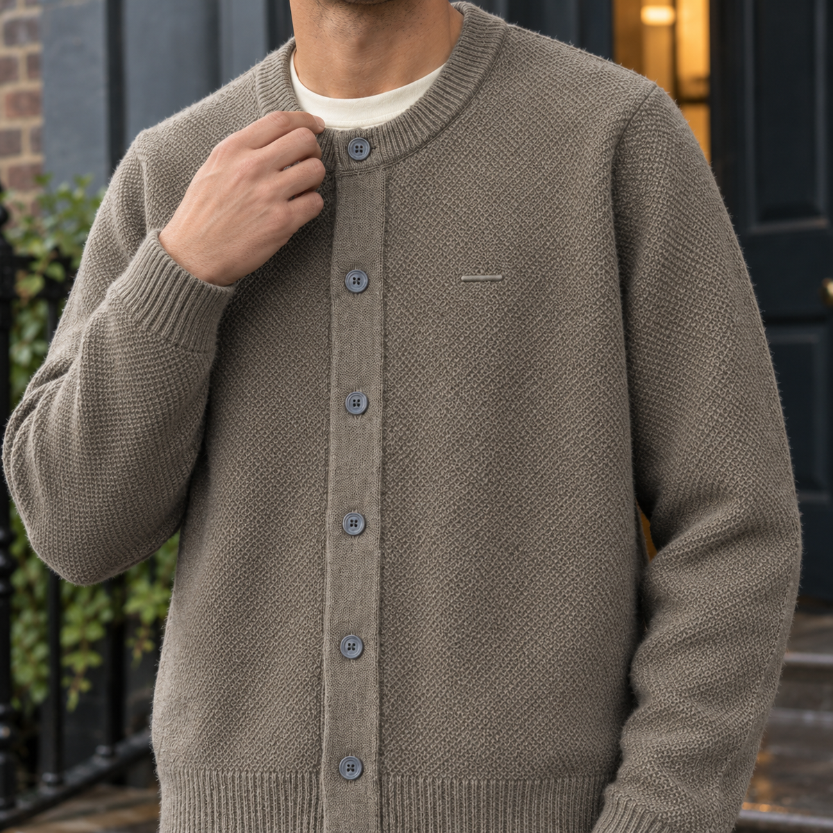 Cardigan Herren Strukturierter Relaxed Fit Casual