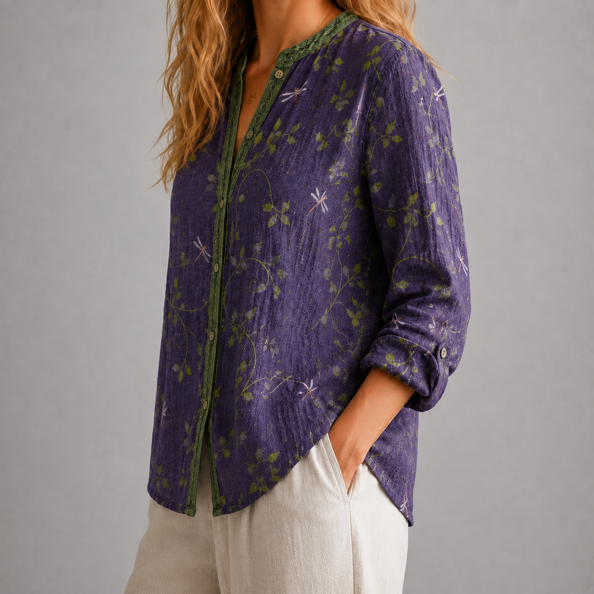 Bluse Damen Relaxed Fit Casual geschlitzter Ausschnitt