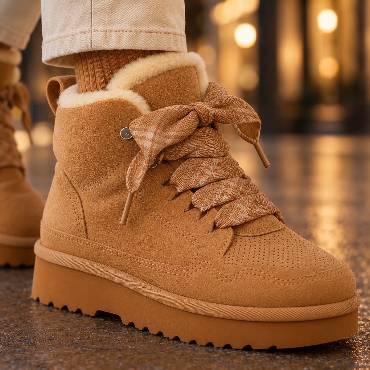 Stiefel Damen Warm Gefüttert Schnürbar Winter