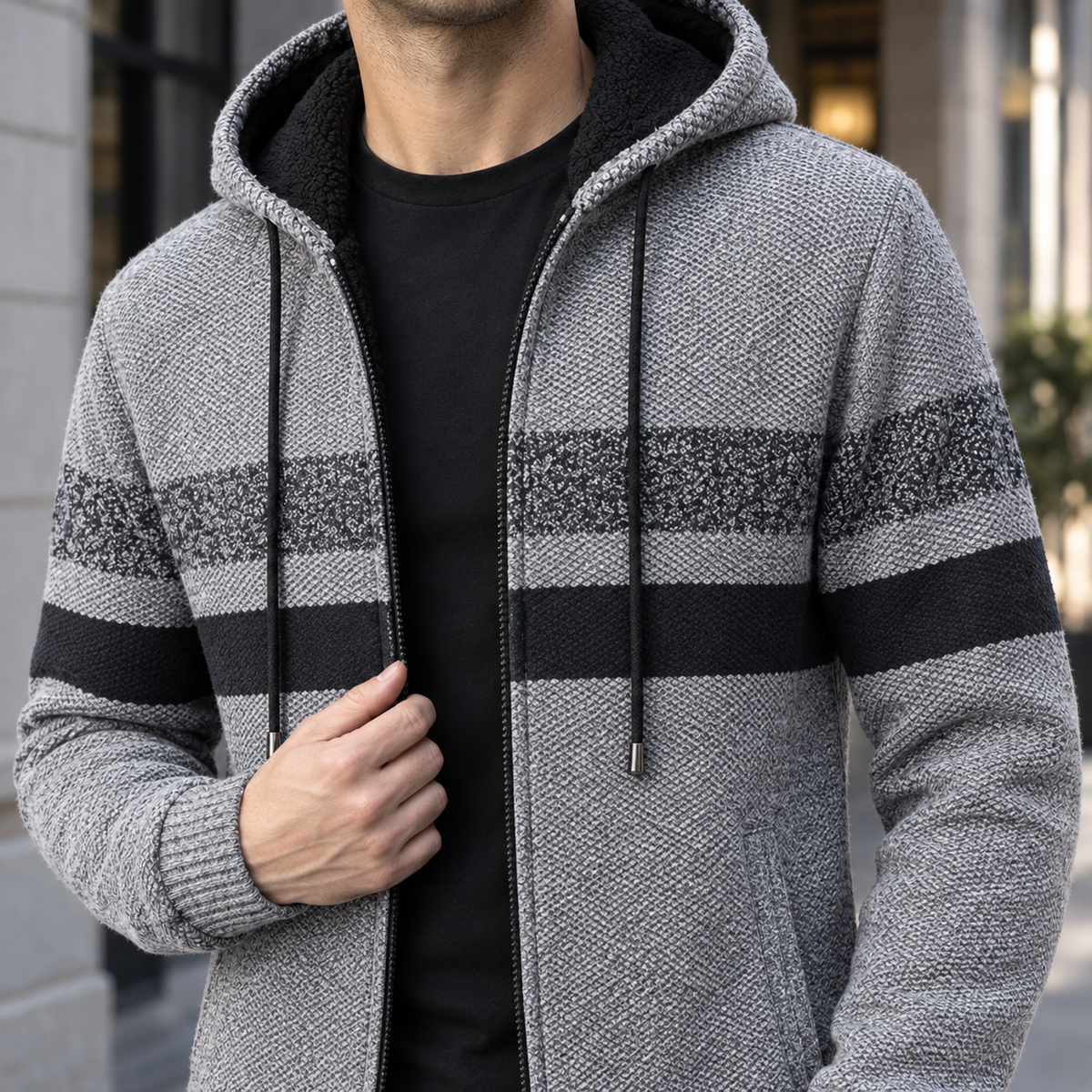 Herren Kapuzenpullover Slim Fit Freizeit mit Reißverschluss