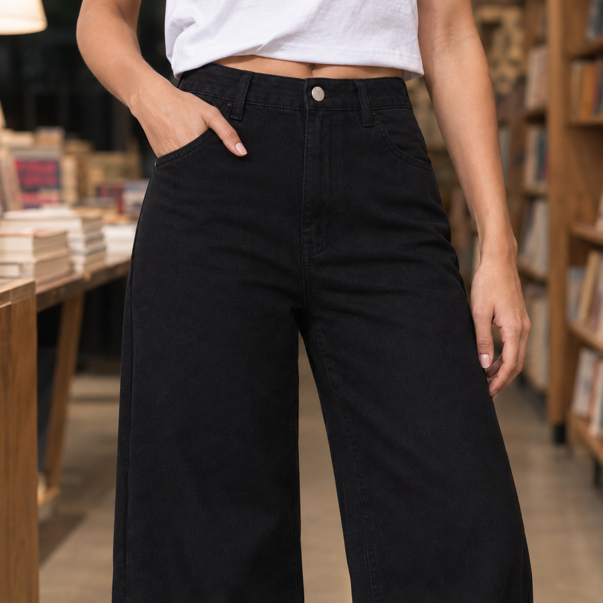 Jeans Damen Weit Bund Hoch Freizeit