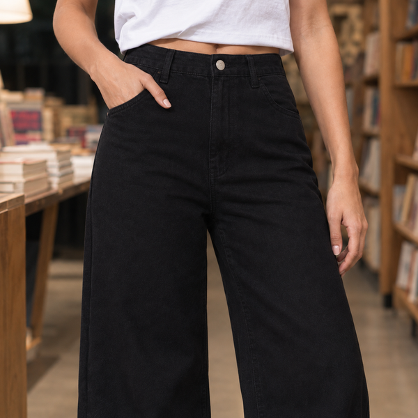 Jeans Damen Weit Bund Hoch Freizeit