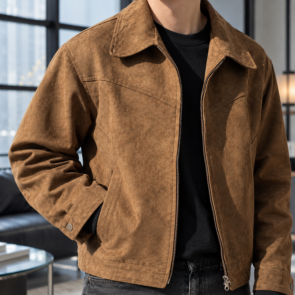 Zip-Jacke Herren Relaxed Fit Freizeit kurz