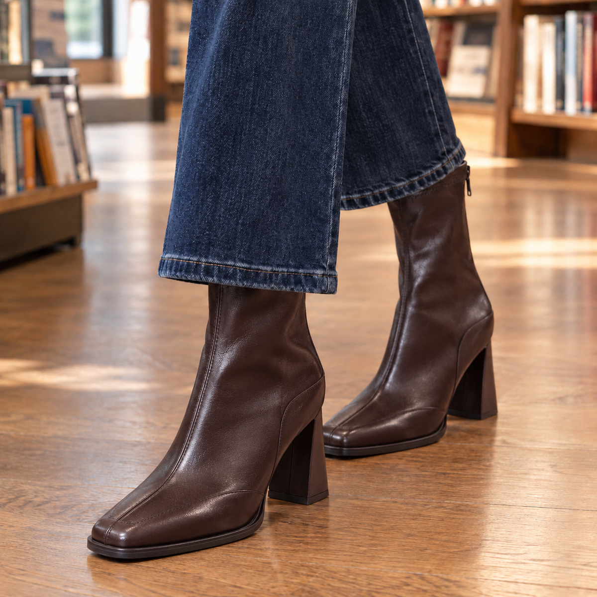 Stiefel Damen Eng Sitzend Quadratzehe Hoher Blockabsatz