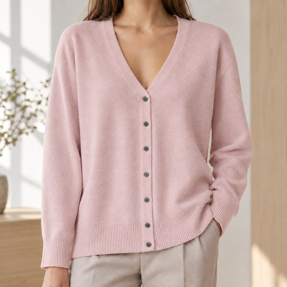 Cardigan Damen Relaxed Fit Casual V-Ausschnitt Knopfleiste