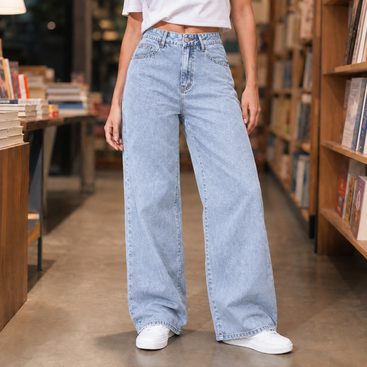 Jeans Damen Weit Bund Hoch Freizeit