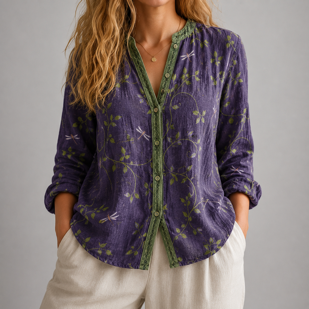 Bluse Damen Relaxed Fit Casual geschlitzter Ausschnitt